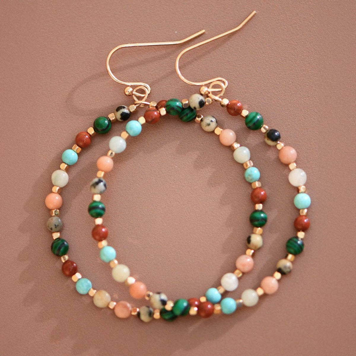 Natural Stone Beaded Circle Drop Earrings - 6116