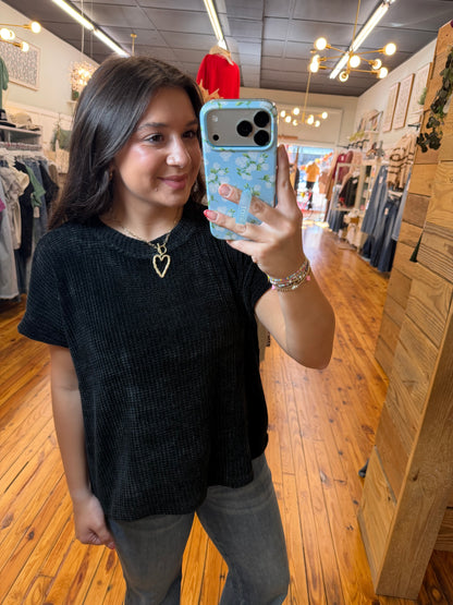 Chenille Waffle Cap Sleeve Sweater