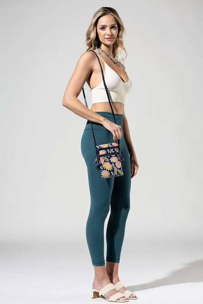 Navy Hand-painted Genuine Leather Cellphone Bag