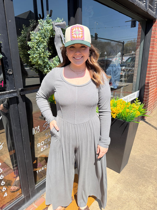 The Diana Wide Leg Solid Knit Casual Jumpsuit (S-L)