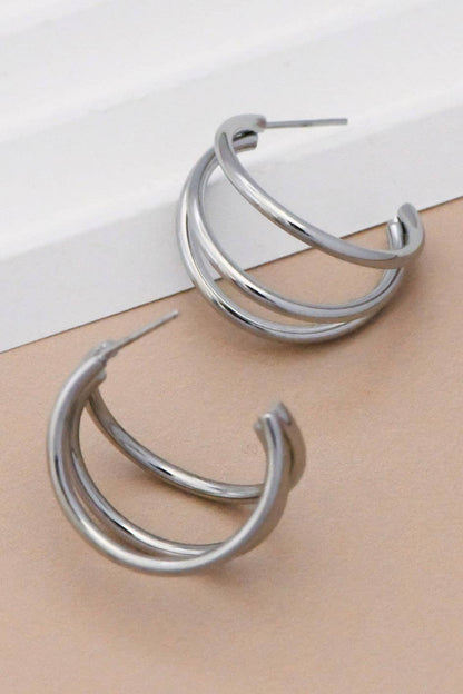 Tarnish-Resistant Waterproof Stainless Steel Hoop Earrings - 7133
