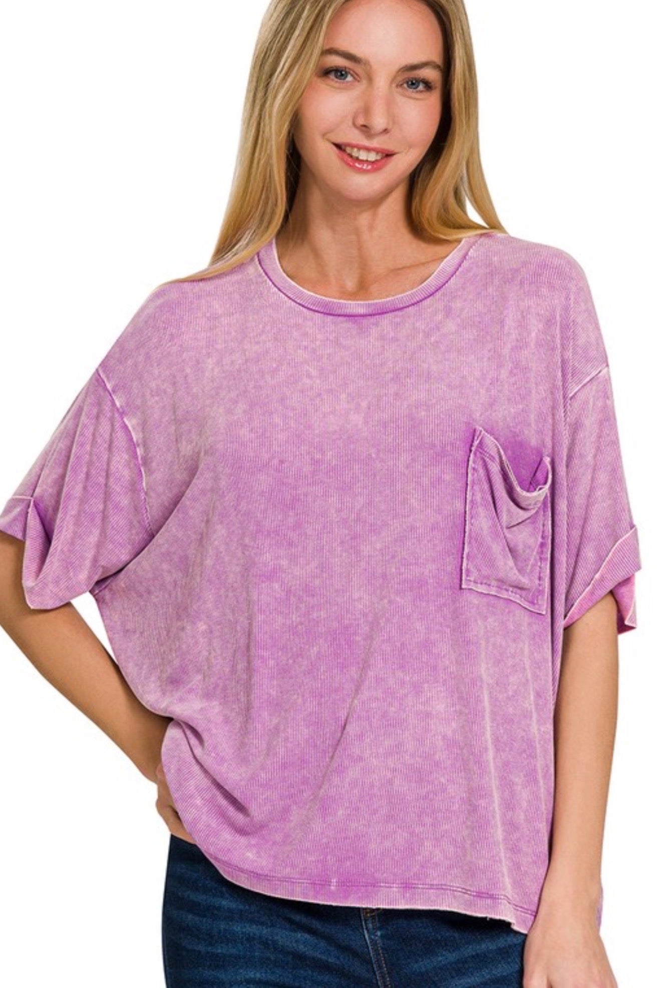 Washed Ribbed Zenana Short Sleeve Top