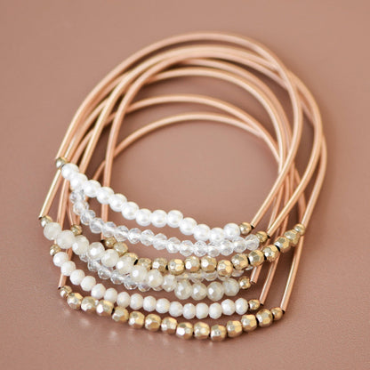 Boho Layered Spring Coil Guitar String White Bracelet Set - 6961