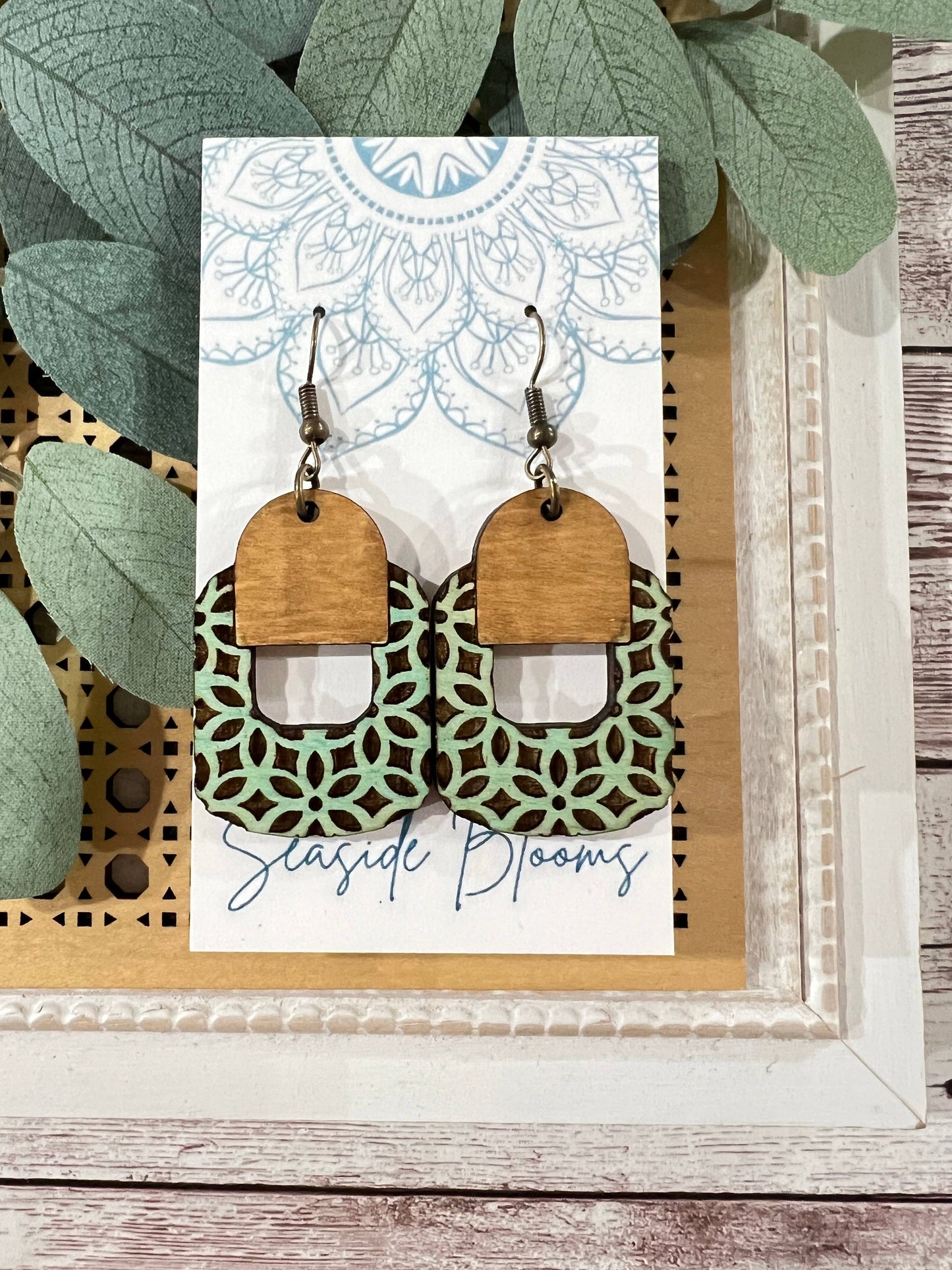 Boho maple wood hand painted earrings