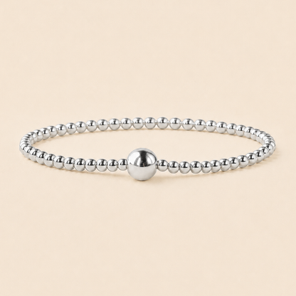 Uno Silver Plated Smooth Beaded Stretch Bracelet