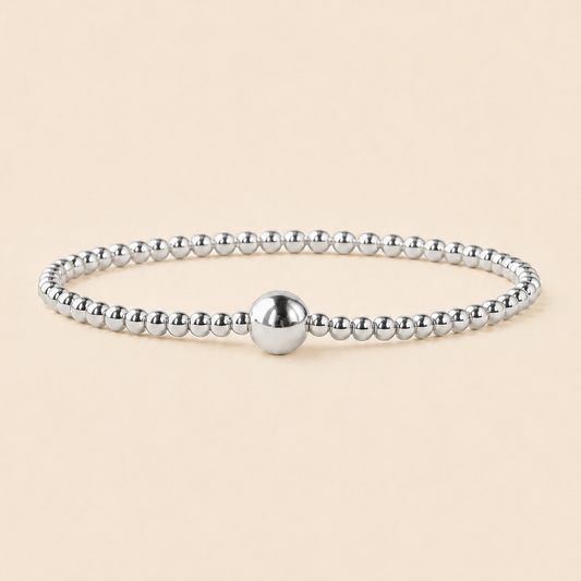 Uno Silver Plated Smooth Beaded Stretch Bracelet