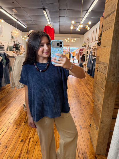 Chenille Waffle Cap Sleeve Sweater