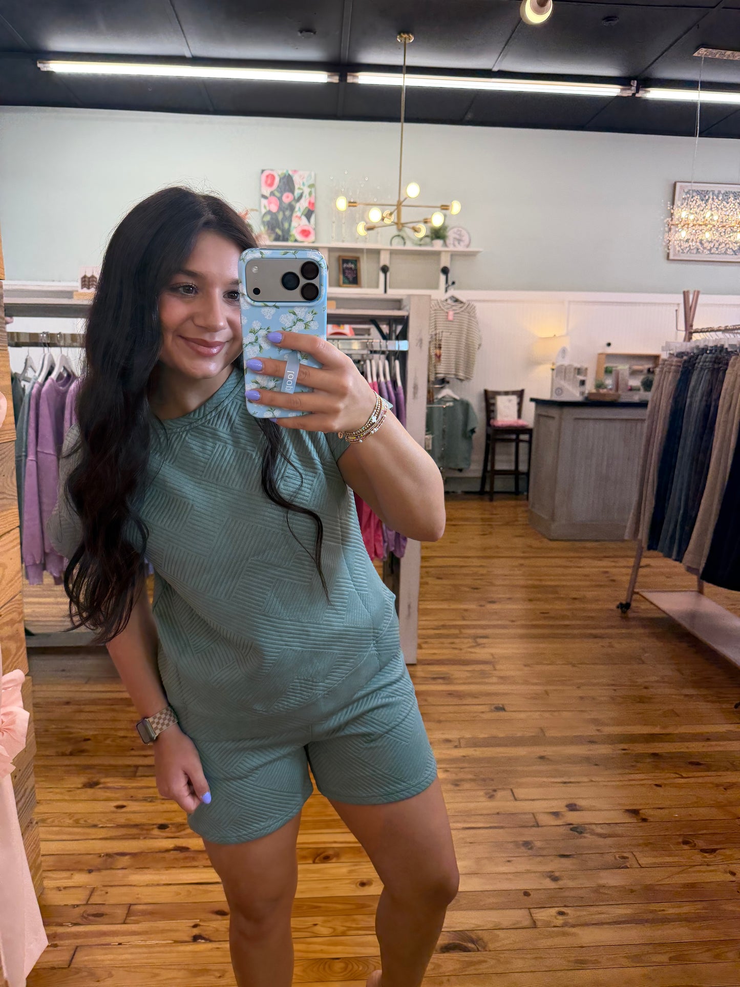 Green Textured 2pc. Shorts Set