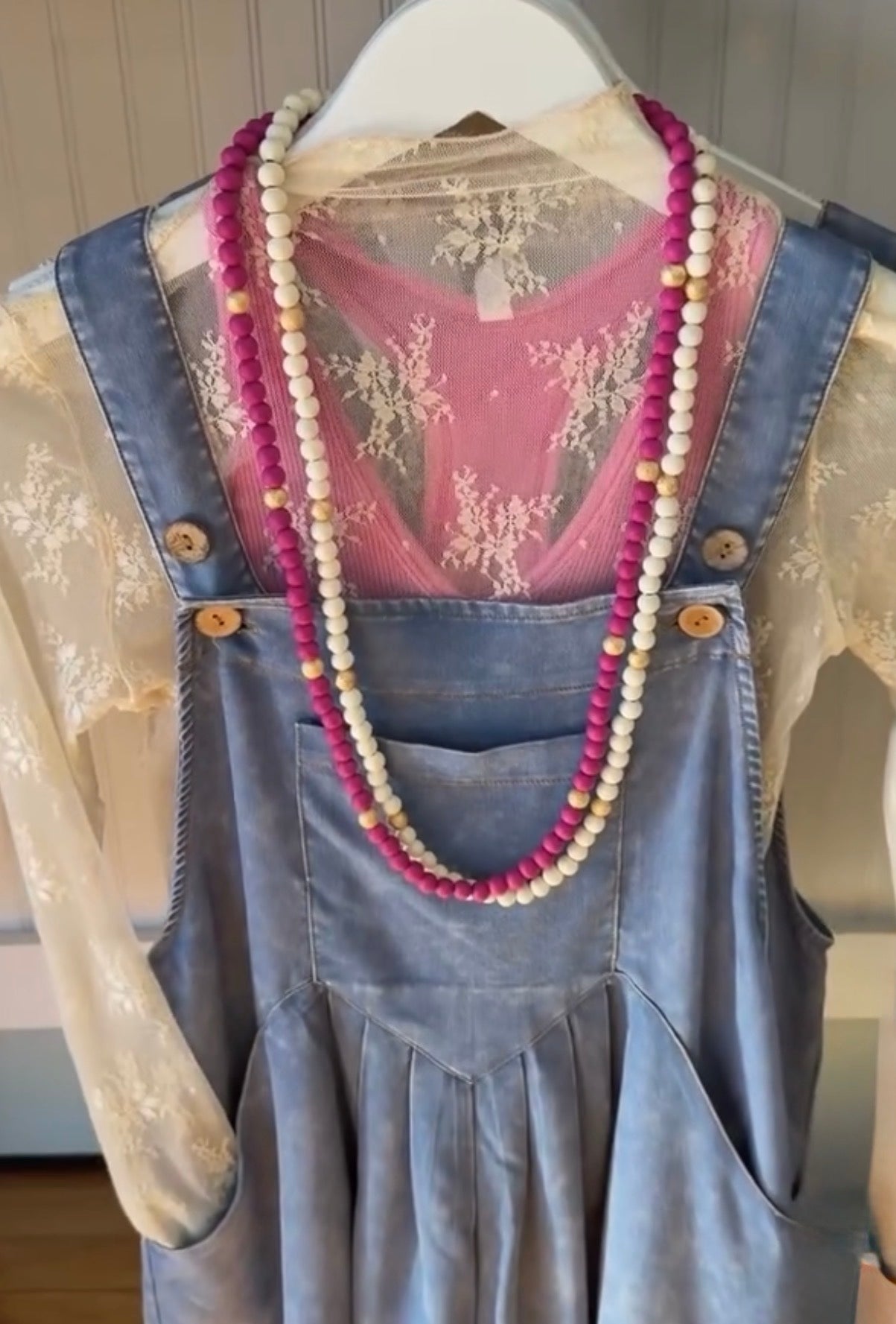 White Wood Beaded Necklace