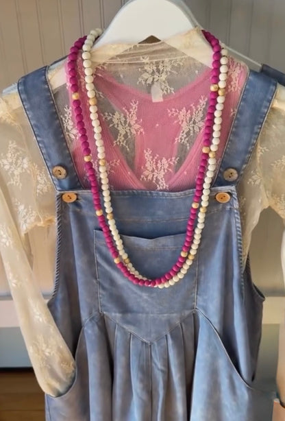 White Wood Beaded Necklace