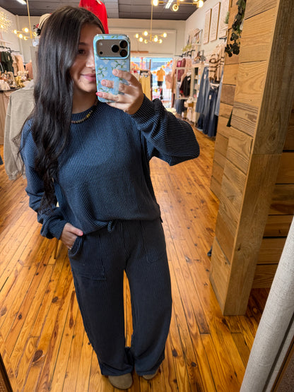 Raised Rib Pullover LS Pants Set(2 Colors)