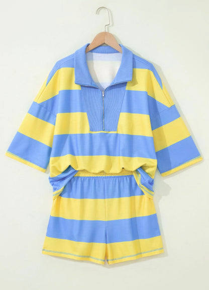 Yellow Stripe Half Zip 2pc. Shorts Set