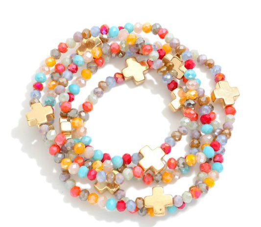 Multicolor Beaded Bracelet With Cross