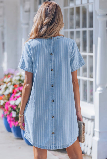 Light Blue Stripe Denim Dress