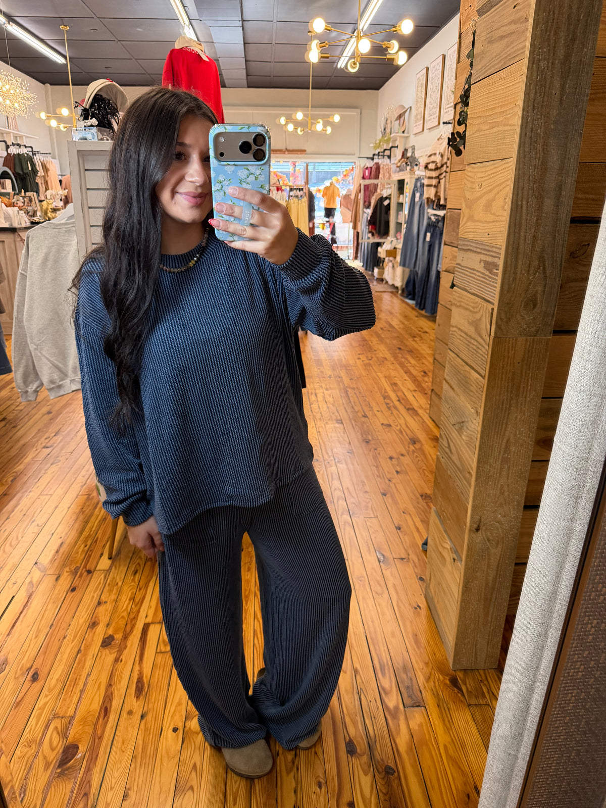 Raised Rib Pullover LS Pants Set(2 Colors)