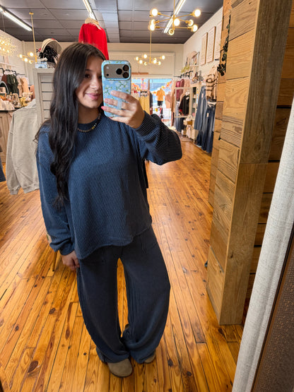 Raised Rib Pullover LS Pants Set(2 Colors)
