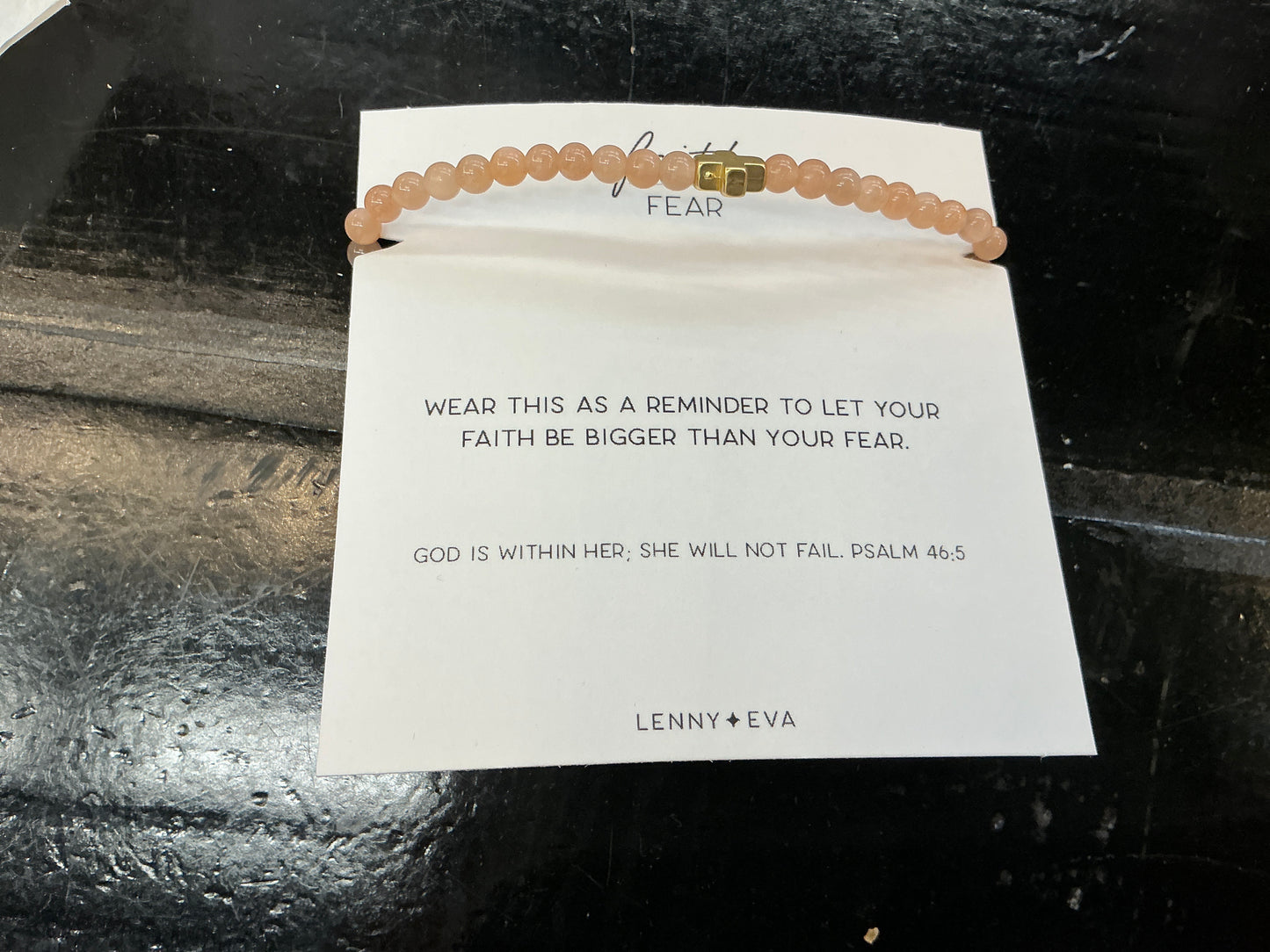 Faith Over Fear Sunstone Stretch Bracelet with Cross