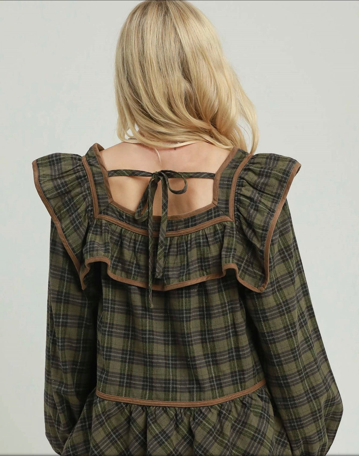 Plaid Ruffle-Trim Peplum Top