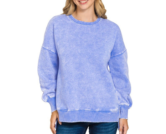 Acid wash fleece pullover