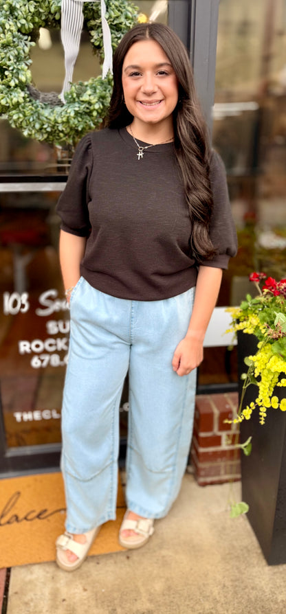 🖤Puff Short Sleeve Crew Neck Top (S-L)
