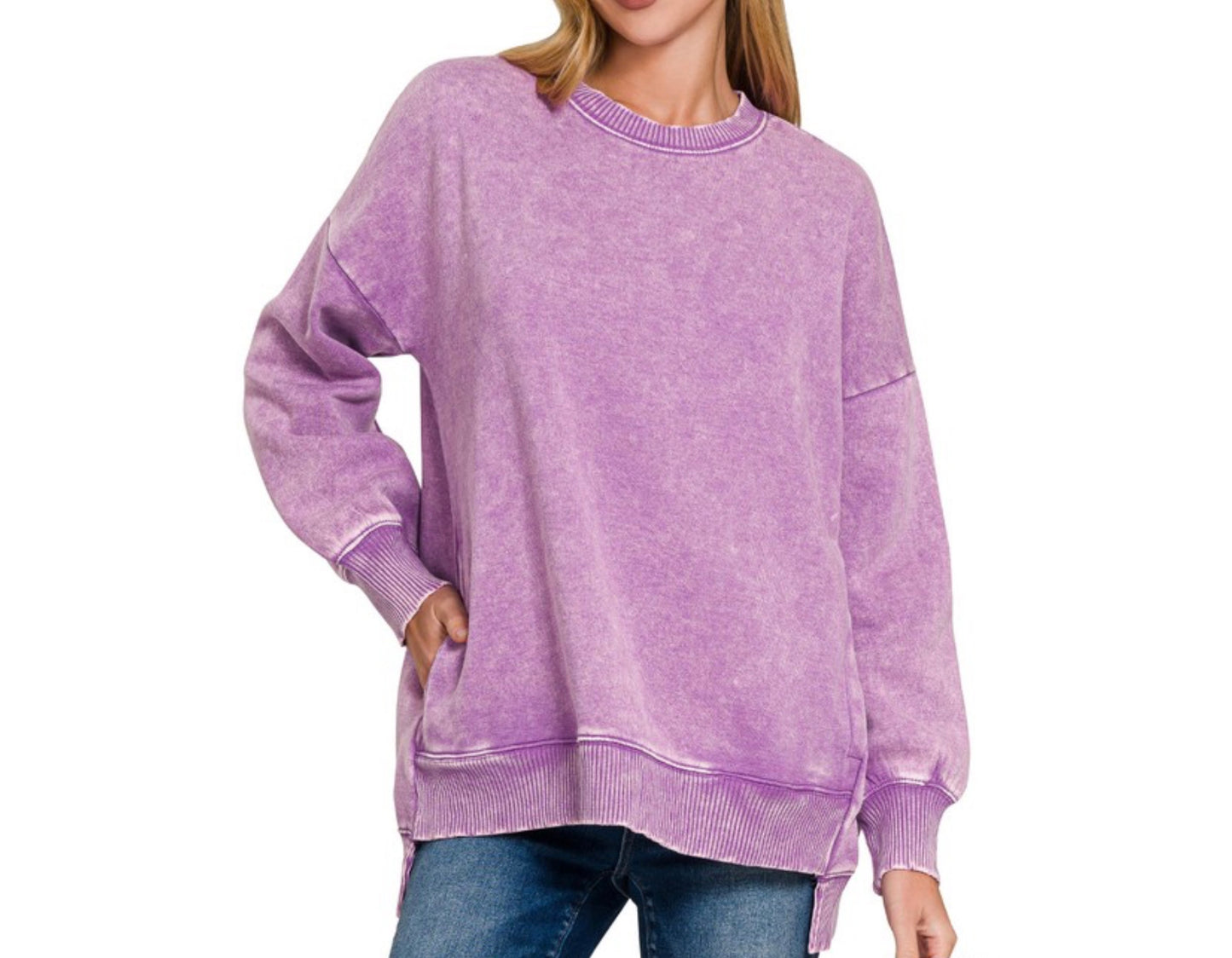 Acid wash fleece pullover