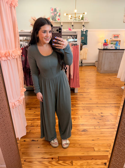 The Diana Wide Leg Solid Knit Casual Jumpsuit (S-L)