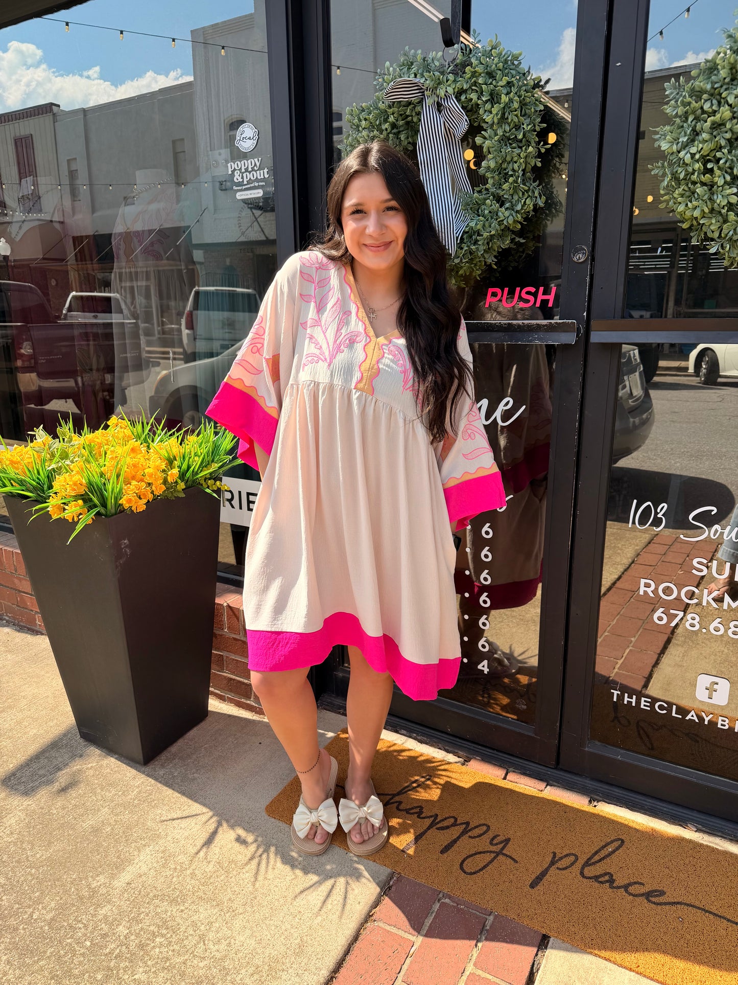 The Katie Embroidered Plunge V Neck Mini Dress (S-L)(Runs Roomy)