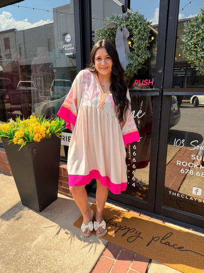 The Katie Embroidered Plunge V Neck Mini Dress (S-L)(Runs Roomy)