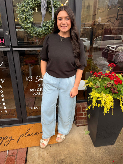 🖤Puff Short Sleeve Crew Neck Top (S-L)