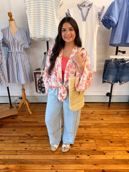 Floral Tie-Front Kimono (S-L)