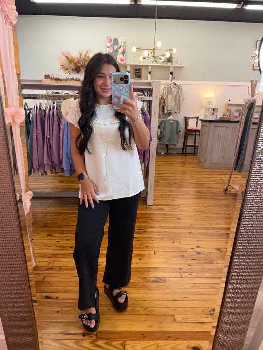 White Ruffle Trim Blouse