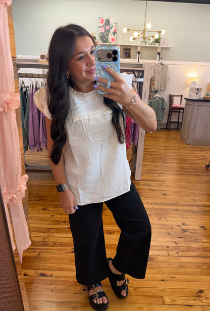 White Ruffle Trim Blouse