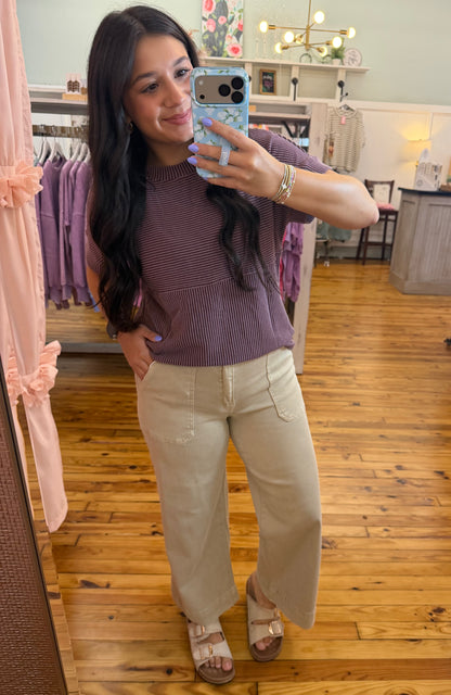 Cropped Wide Leg Color Denim Pants