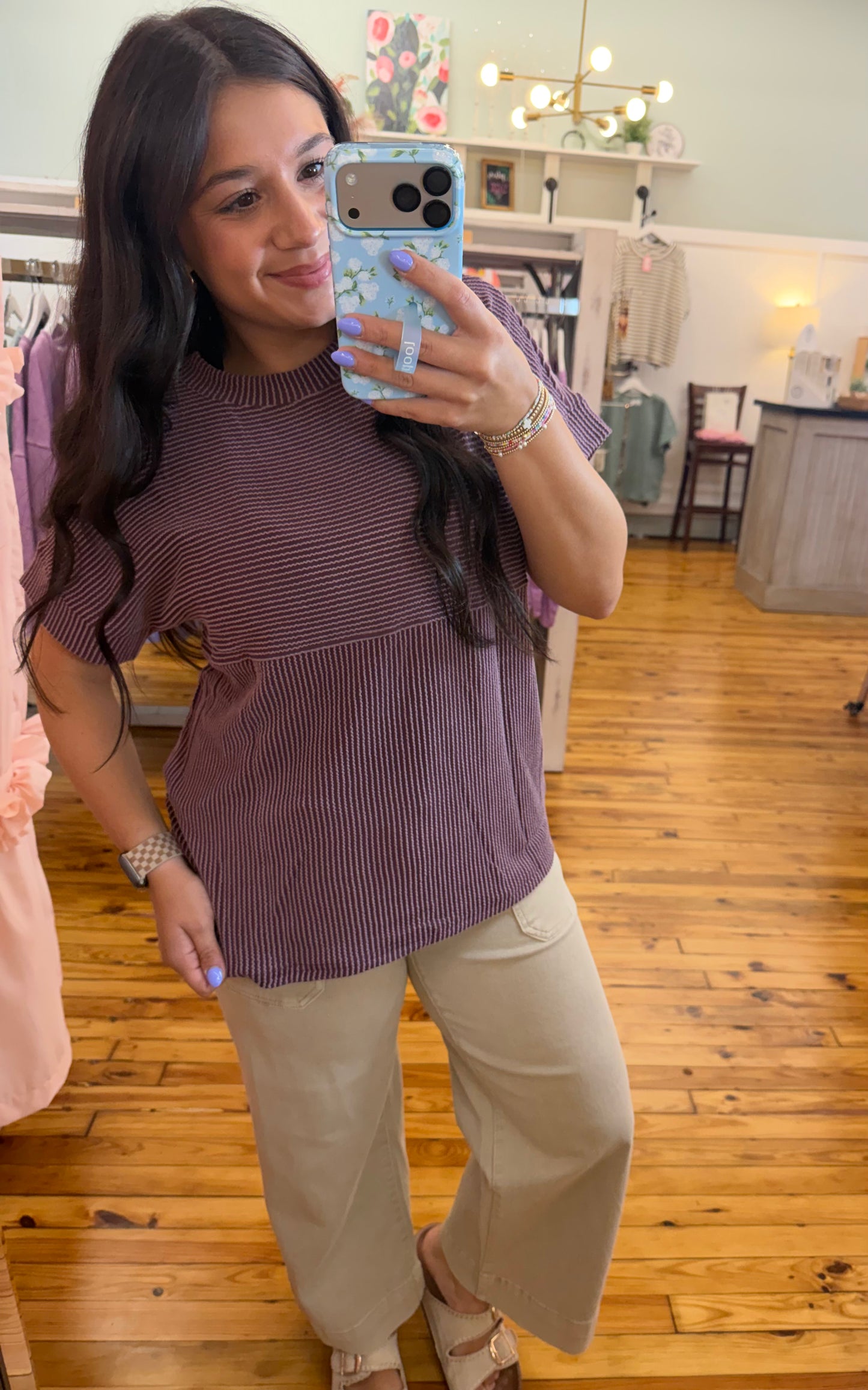 Corded Knit Mock Neck Shirt