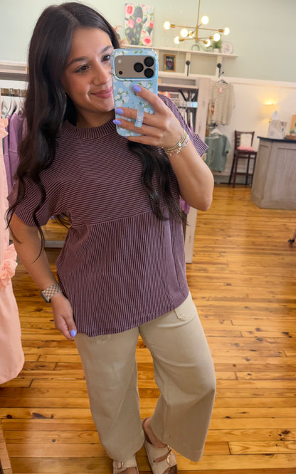 Corded Knit Mock Neck Shirt