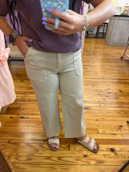 Cropped Wide Leg Color Denim Pants