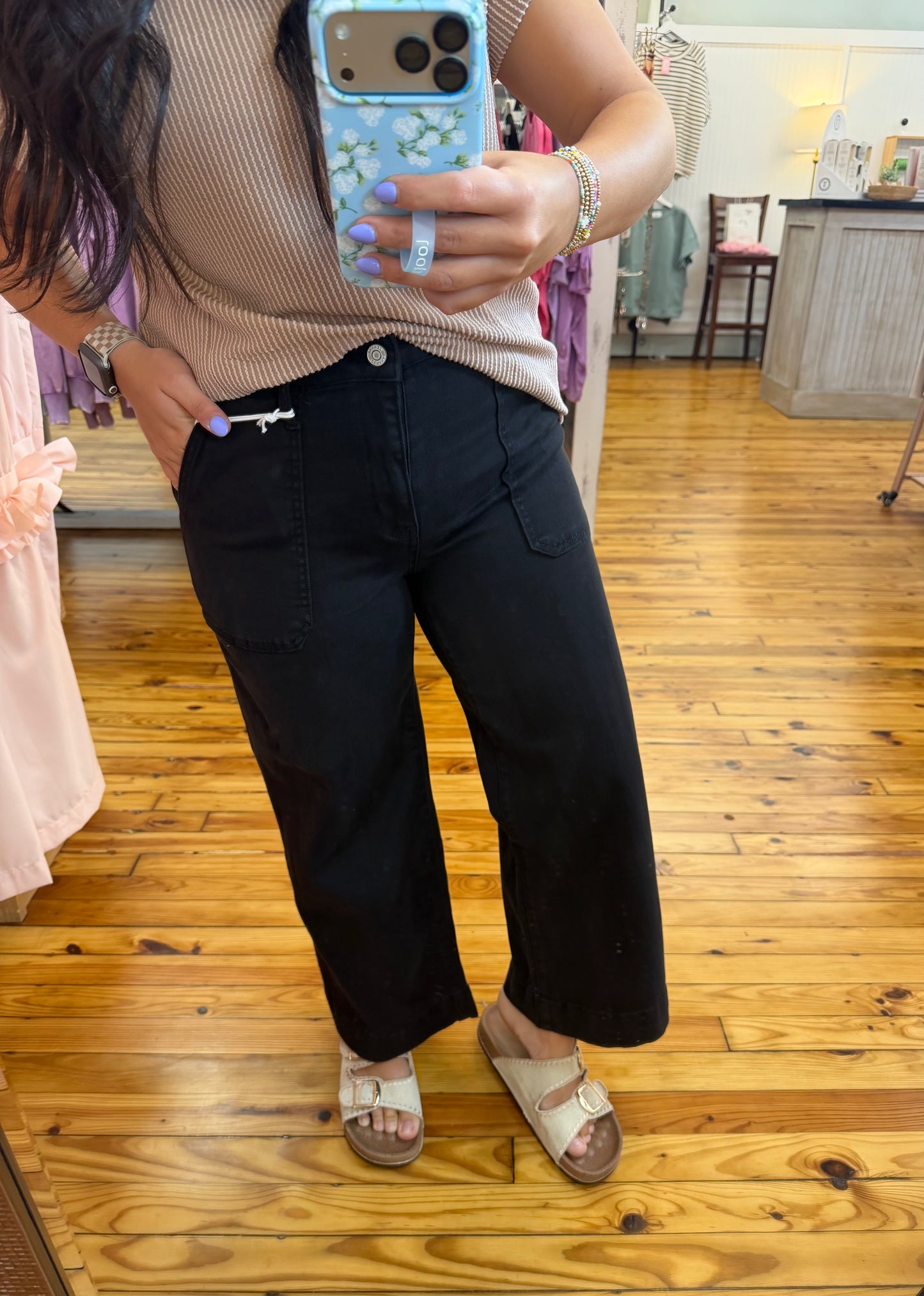 Cropped Wide Leg Color Denim Pants
