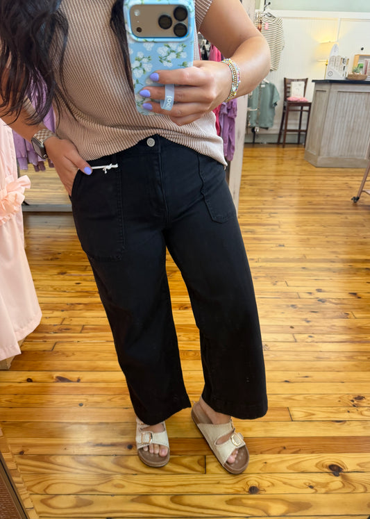 Cropped Wide Leg Color Denim Pants
