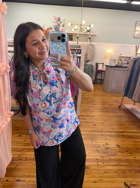 Pink Floral V-Neck Top