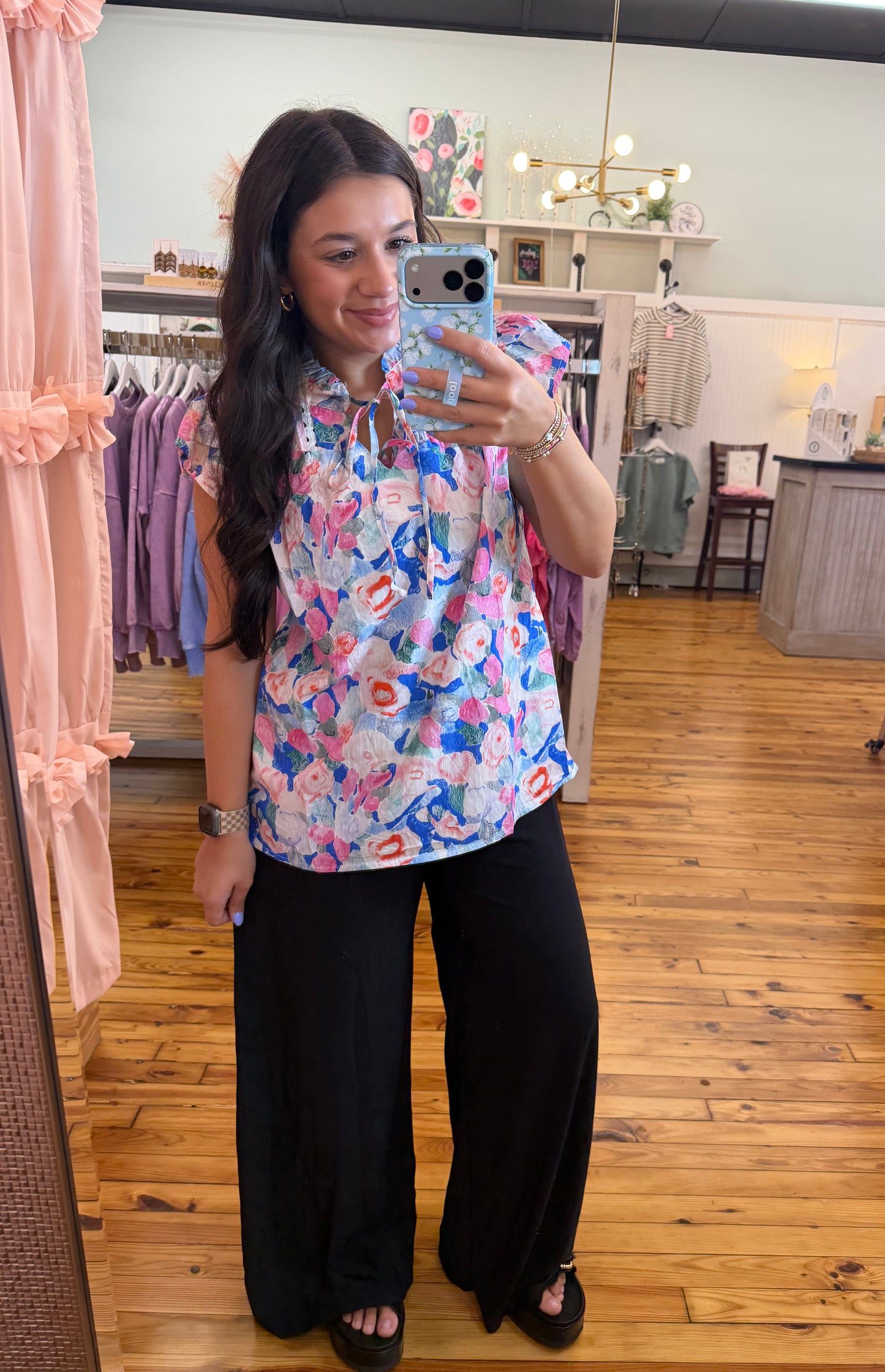 Pink Floral V-Neck Top
