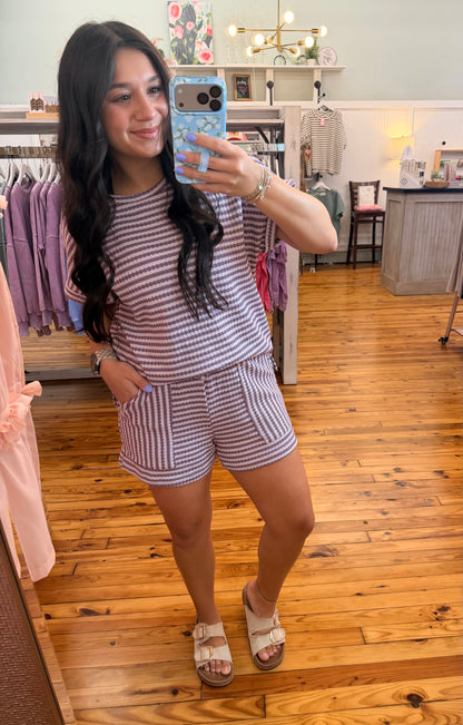 Purple Striped 2pc. Shorts Set