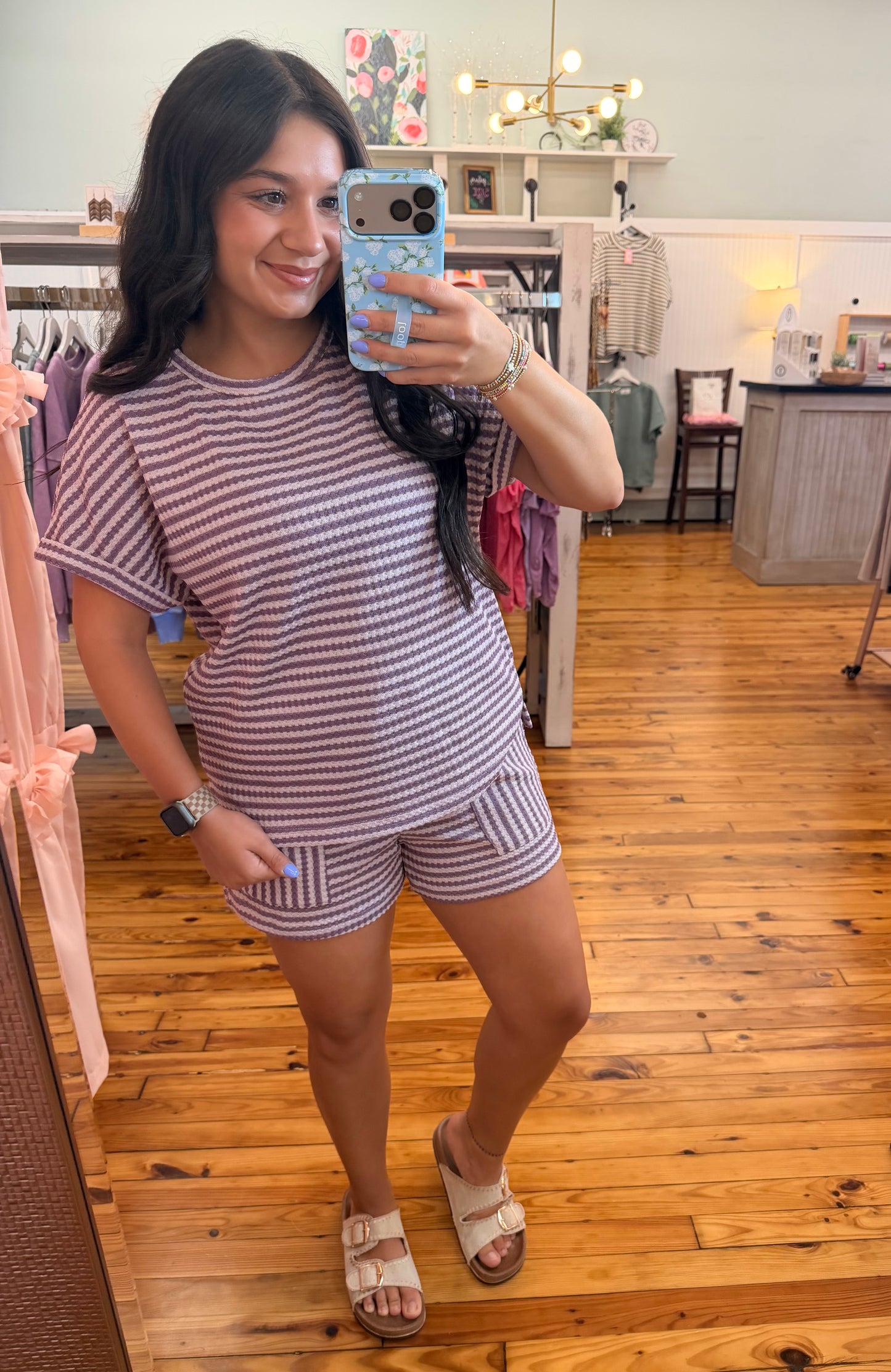 Purple Striped 2pc. Shorts Set