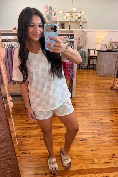 Beige Checkered 2pc. Shorts Set