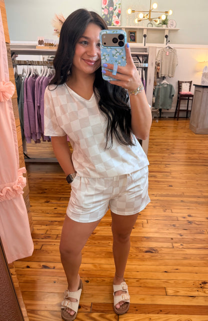 Beige Checkered 2pc. Shorts Set