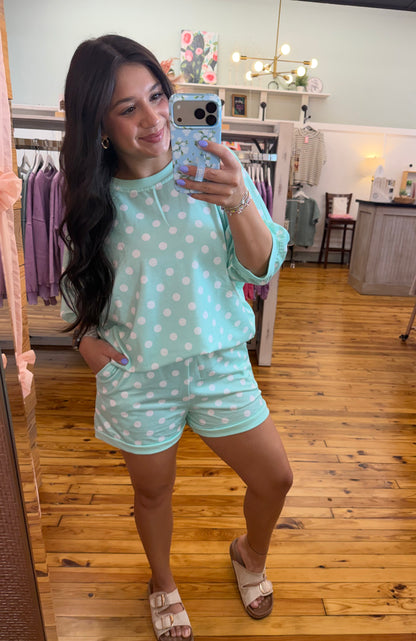 Green Polka Dot 2pc. Shorts Set