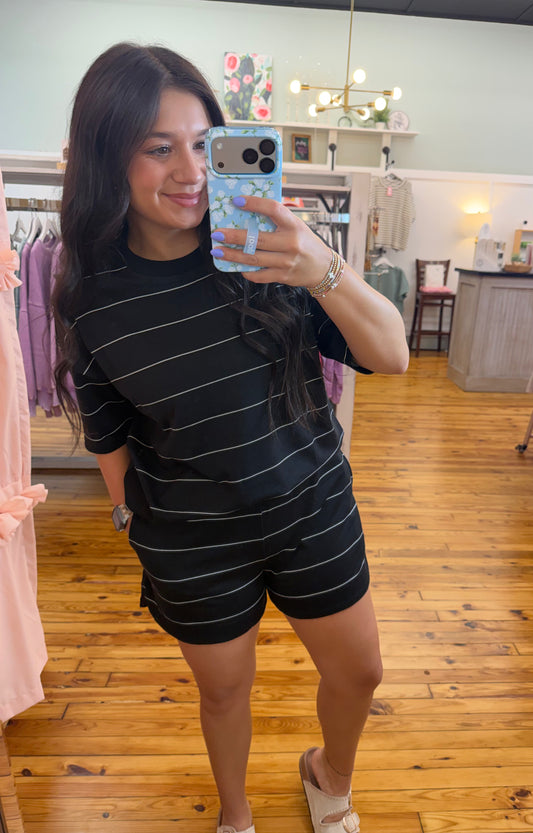 Black Striped 2pc. Shorts set