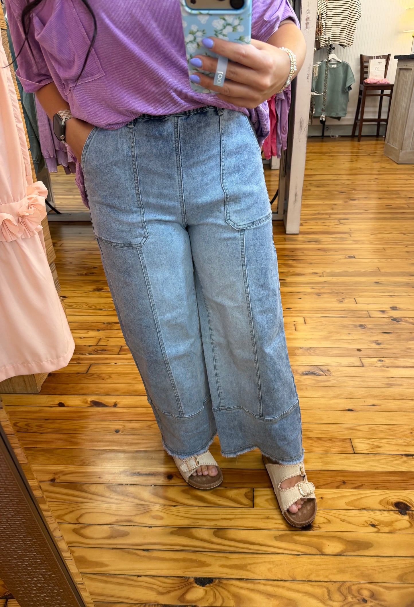 Drawstring Wide Leg Denim Pants