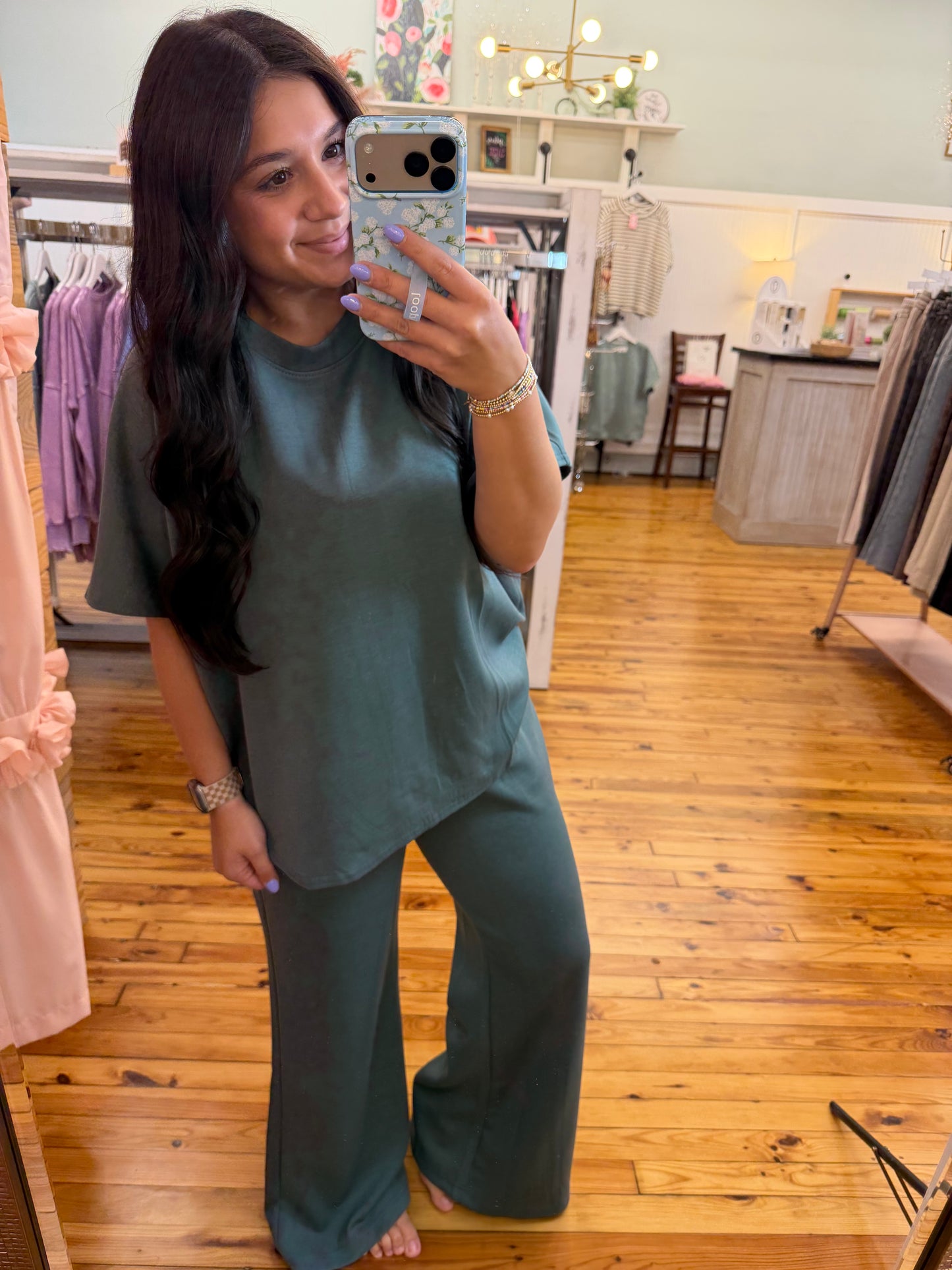 Scuba Curved Hem Top & Pants Set