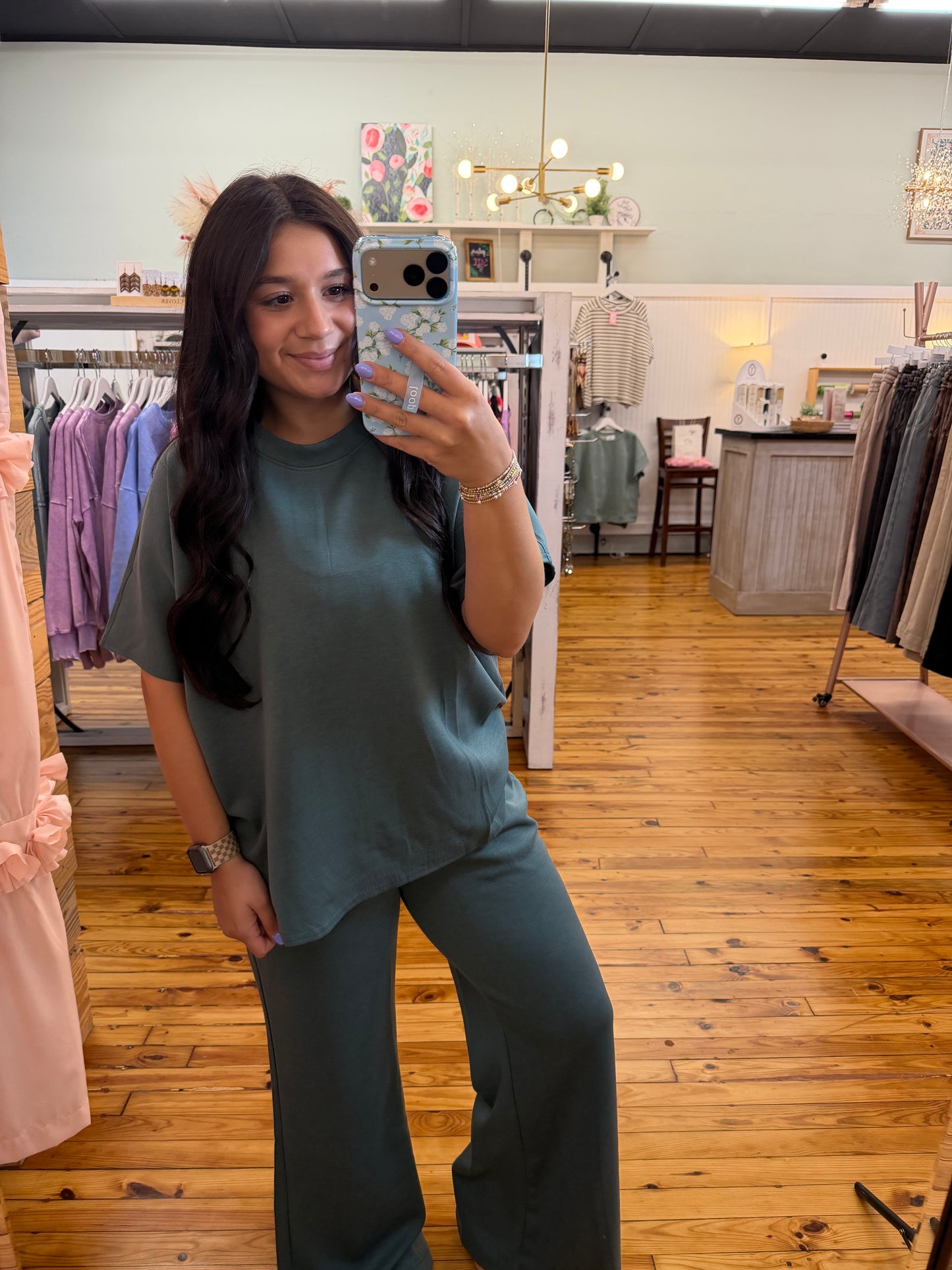 Scuba Curved Hem Top & Pants Set