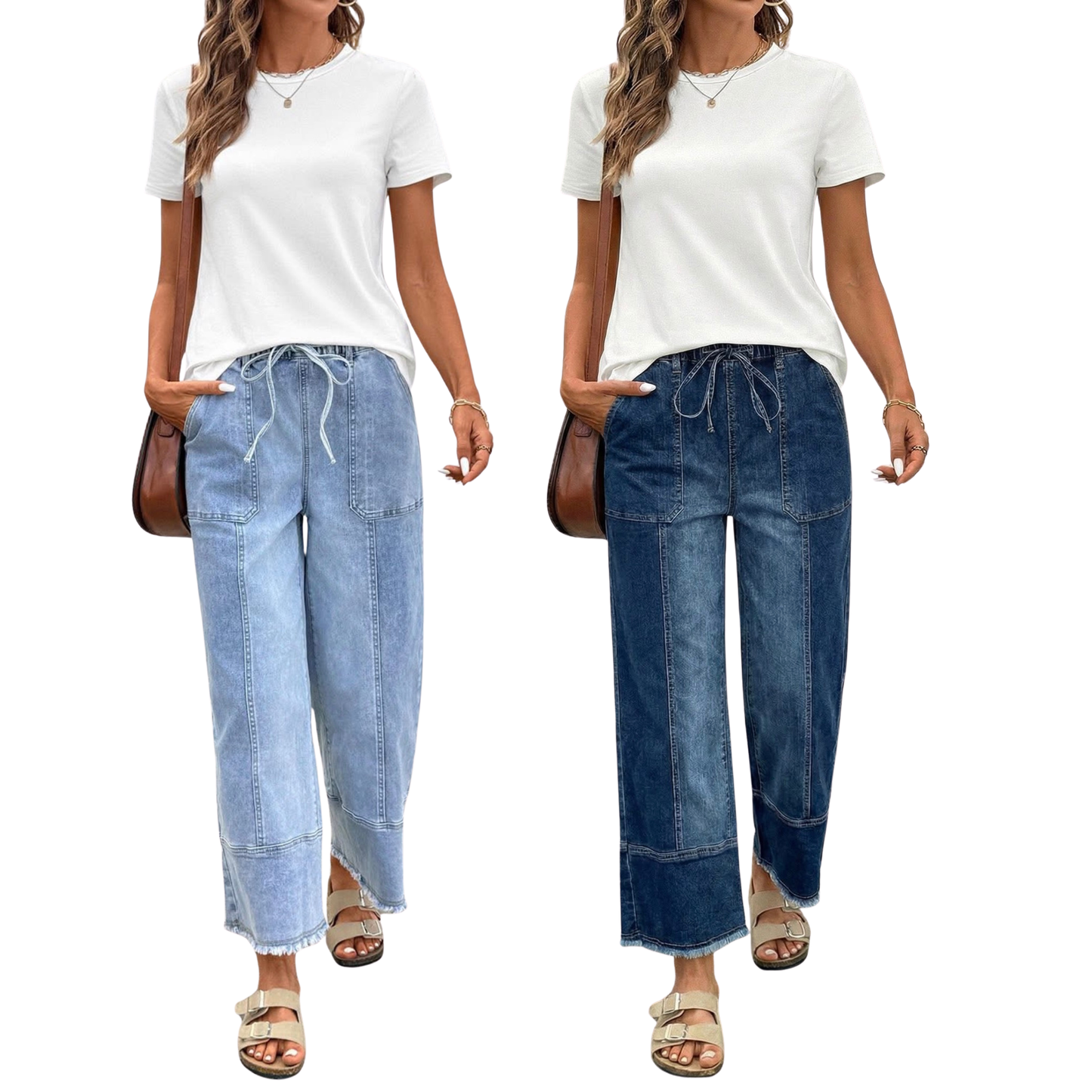 Drawstring Wide Leg Denim Pants